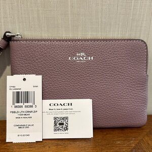 COACH Jasmine Leather Zip Wristlet in Dusty Lilac